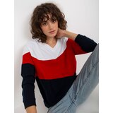 Fashion Hunters Basic white and navy women's sweatshirt with neckline | shoptok.hr