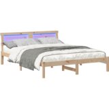 vidaXL konstrukcija postelje z led lučmi z vzglavjem rjava 150 x 200 cm borovo les | Shoptok.si