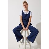  Women's Navy Blue Belted Linen Jumpsuit Cene