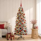  Umjetno božićno drvce s kuglicom 120 cm 150 LED lampica - Zelena i bijela 120 cm s LED-ima i crvenim lopticama | shoptok.hr