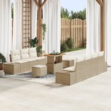vidaXL 10-dijelni vrtni set sofe s jastucima bež poly ratan akacija, 2-sjedalna vrtna sofa s odlagalištem i jastucima bež poly ratan, 3-dijelni vrtni set za objedovanje s jastucima bež poly ratan akacija | shoptok.hr