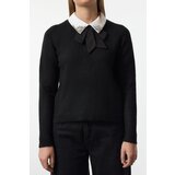 Trendyol Black Soft Textured Garnished Ribbon/Bow Detailed Stone Knitted Sweater | shoptok.hr