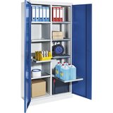 eurokraft pro Omara za material, širina 950 mm, 8 izvlečnih polic, 1 sredinska predelna stena, vrata svetlo siva | Shoptok.si