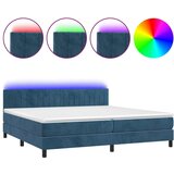  Box spring postelja z vzmetnico LED temno modra 200x200cm žamet | Shoptok.si