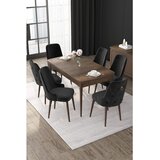 Hanah home trpezarijski set Nex, sto na razvlačenje i 6 stolica, ploča u dekoru drveta Baroque, crna tkanina Babyface | Eponuda.com