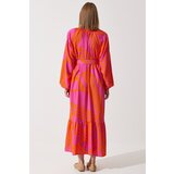  Women's Orange Belted Oversize Summer Viscose Dress | Shoptok.si