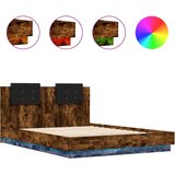 Maison Chic Posteljni okvir - Dvoposteljna postelja - Zakonska postelja z vzglavjem in LED dimljeni hrast 150x200 cm, (21697381) Cene