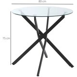  Moderni stakleni blagovaonski stol promjera 80 cm kuhinjski stol s kaljenom staklenom pločom i metalnim nogama za 4 osobe | shoptok.hr