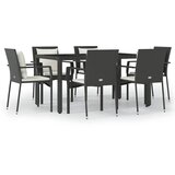  7-dijelni vrtni blagovaonski set s jastucima crni od poliratana Crna Dužina stola 150 cm | shoptok.hr