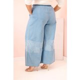 Kesi Włoski Plus Size women's trousers with wide legs and ethnic embroidery light denim | Shoptok.si