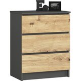 AKORD Komoda, 3 Predali, Grafitno Siva/Hrast Artisan, (5000332067) | Shoptok.si