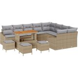  Set Vrtne Soffe s Jastucima Bež Poli Ratan Akacija Dvosjed Vrtna Sofa s Pohranom &amp Jastucima Bež Poli Ratan 4 Dijela Vrtne Trp | shoptok.hr