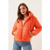By Saygı Elastic Waist, Inflatable Coat Orange with a Hooded Pocket and Lined. Cene