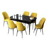 Hanah home set trpezarijski sto i 6 stolica zen black marble mustard | Eponuda.com