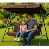 Lean Toys Vrtna gugalnica za tri osebe s streho, prostostoječa, rjava | Shoptok.si
