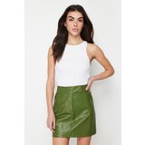 Trendyol Khaki Premium Mini A-Line Weave Faux Leather Skirt | shoptok.hr