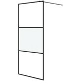 Pregrada za tuš crna 90 x 195 cm s napola mutnim staklom ESG | shoptok.hr