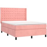 vidaXL Krevet box spring s madracem LED ružičasti 140x190cm baršunasti | shoptok.hr