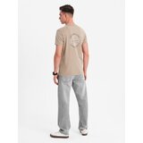 Ombre Cotton T-shirt with print on chest and back - dark beige | ePonuda.com