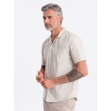 Ombre Men's short sleeve shirt with Cuban collar - cream | Shoptok.si