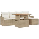 vidaXL 6-dijelni set vrtne sofe s jastučićima bež poli ratan akacija, 2-sjedalna vrtna sofa s jastučićima bež poli ratan Cijene