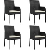 The Living Store Vrtni stoli z blazinami 4 kosi poli ratan črni - Vrtni Stol, (21460307) | Shoptok.si