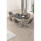 Hanah home trpezarijski set Weps, sto na razvlačenje i 6 stolica, ploča u dekoru crnog mermera, hromirane noge, kapućino tkanina Babyface | Eponuda.com