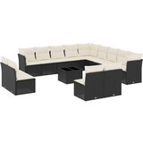 Maison Chic Seti vrtnega pohištva - Vrtna garnitura - Vrtni pohištvo set 14-delna z blazinami črn poli ratan, (21810579) | Shoptok.si