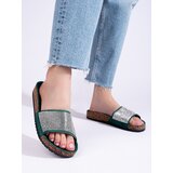 SHELOVET Slippers on cork with zircons green Cene