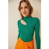 Happiness İstanbul Women's Vibrant Green Cut Out Detailed Corduroy Knitted Blouse Cene