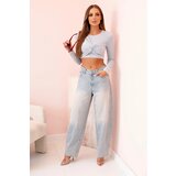 Kesi Włoski Women's blouse with long sleeves and effective ruffles on the bust grey | shoptok.hr