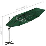  Vrtni suncobran s 4 razine i aluminijskim stupom 3 x 3 m zeleni | Eponuda.com