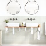  Zidna polica za umivaonik od čelika i masivnog bagremovog drva Smeđa 140 x 40 x 2 cm | Shoptok.si