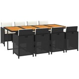  9-dijelni vrtni blagovaonski set s jastucima crni od poliratana Crna 219 cm table length | shoptok.hr