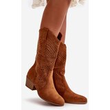 Kesi Openwork women's ankle boots Cowgirls on heel Camel Iceda | Shoptok.si