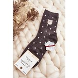 Kesi Women's insulated socks with polka dots and teddy bears, dark grey Cene