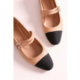 Shoeberry Women's Olidy Nude Double Color Arched Oval Toe Ballerina Nude Skin