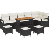 10-dijelni set sofe za vrt s jastuцima crni poli ratan acacia 2-sjedalna vrtna sofa s odlaganjem i jastucima crna poli ratan 4 | shoptok.hr