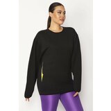 Şans Women's Plus Size Black Cotton Fabric Crew Neck Print Detail Sweatshirt Cene
