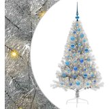 vidaXL Umjetna preddekorirana božićna jelka srebrna 150 cm PET | Shoptok.si