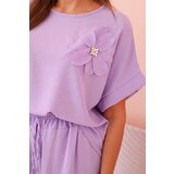 Kesi Włoski Women's viscose set with decorative flower and wide trousers - fuchsia light purple | Shoptok.si