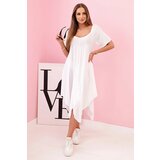 Kesi Włoski Damenkleid aus Viskose mit kurzen Ärmeln und ausgestelltem Saum white | Shoptok.si