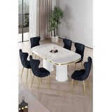 Hanah home trpezarijski set Galya, sto i 6 stolica, ploča u dekoru belog mermera, zlatne noge, antracit tkanina Babyface | Eponuda.com