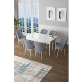 Hanah home Zen - White, Grey WhiteGrey Extendable Dining Table & Chairs Set (7 Pieces) | ePonuda.com