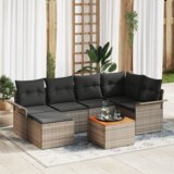 vidaXL 7-delni vrtni kavč set s blazinami siva poli ratan akacija | Shoptok.si