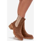 Boto Women's insulated ankle boots on block heels dark beige Zoralia | Shoptok.si