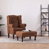 fotelja Chesterfield s tabureom od umjetne brušene kože smeđa