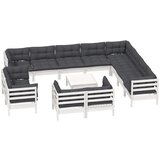 vidaXL Vrtna sedežna garnitura 13-delna z blazinami bela borovina - - Bela - 135.39 - N/A - | Shoptok.si