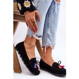 Boto Suede Loafers With Bow And Fringes Black Dorine | shoptok.hr