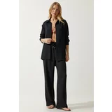 Happiness İstanbul Women's Black Oversize Shirt Wide Trousers Suit